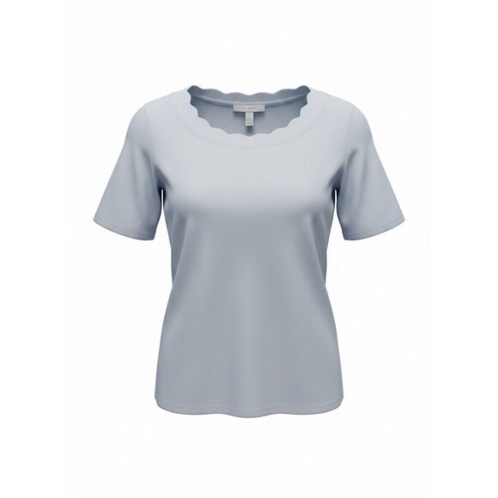 Talbots Light Blue Scalloped Neck Top Size M Pima Cotton Short Sleeve T